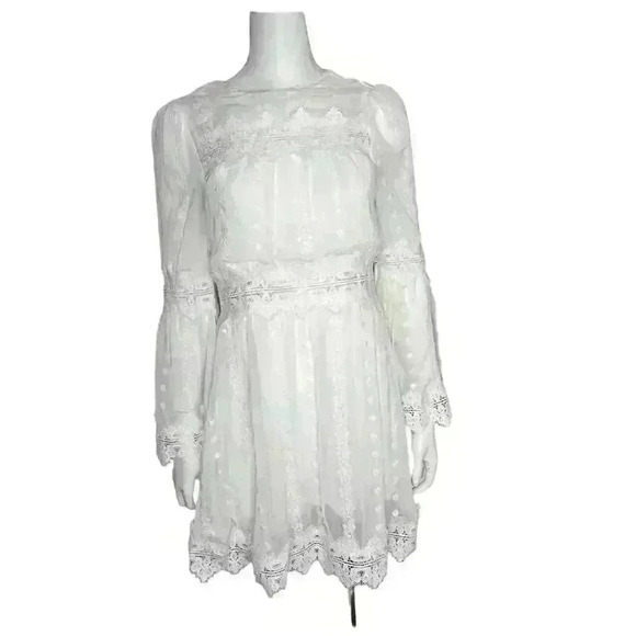 Strut & Bolt White Lace Long Sleeve Bell Sleeves Dress Size M - Picture 13 of 13